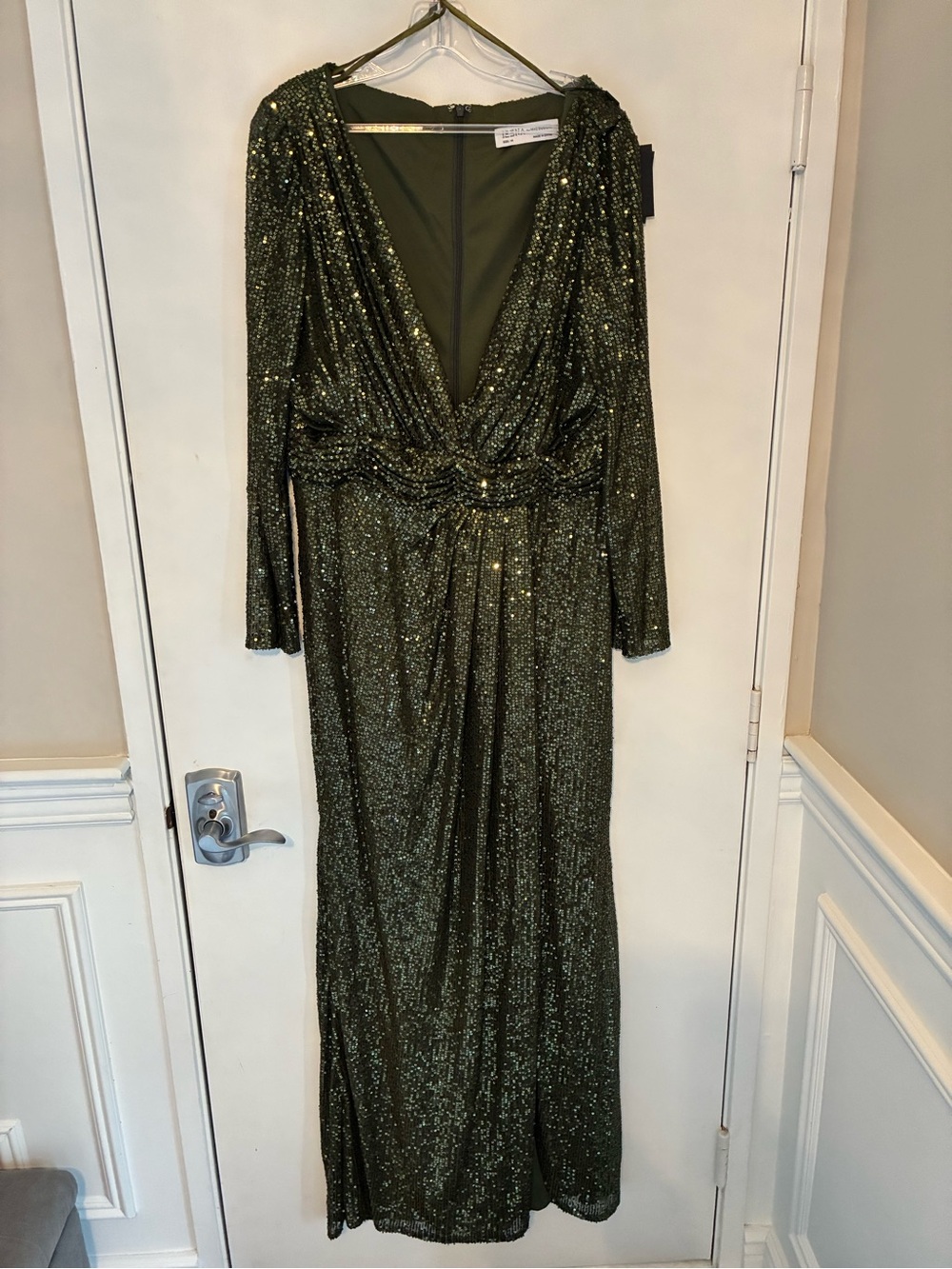 NWT Sequin Plunge Long Sleeve Evening Dress